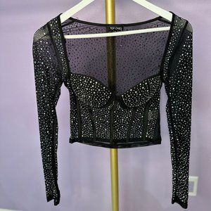 Rhinestone Sheer Crop Top